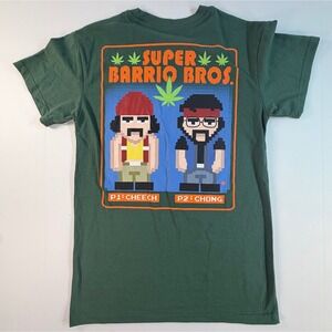 Cheech & Chong Super Barrio Bros Green Graphic T-Shirt Small 8-Bit Pixel Art Tee